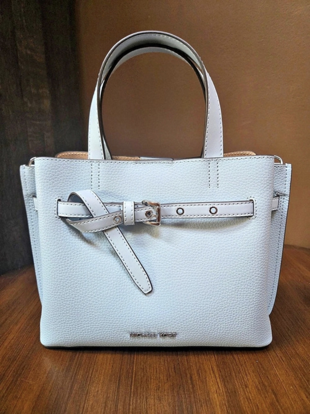 Michael Kors Emilia Small Pebbled Leather Satchel in Pale Blue